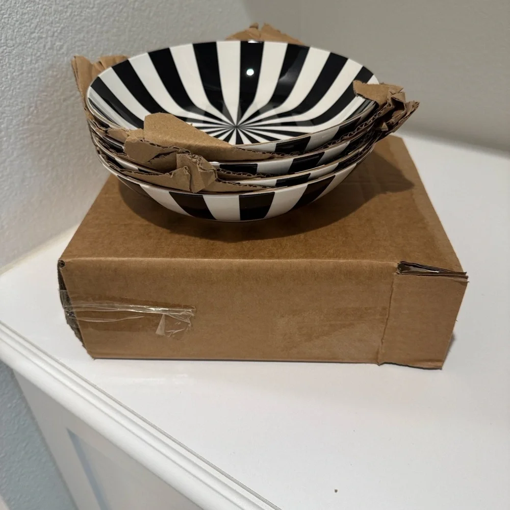 Christian Siriano Black and White Striped Bowls